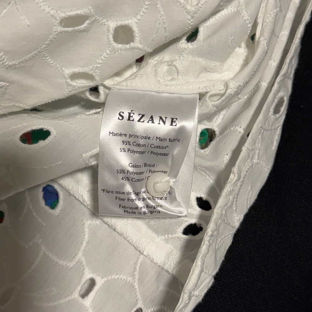 NWOT Sézane White Chiara Eyelet Ruffled Cotton Blouse Tank - Picture 6 of 8